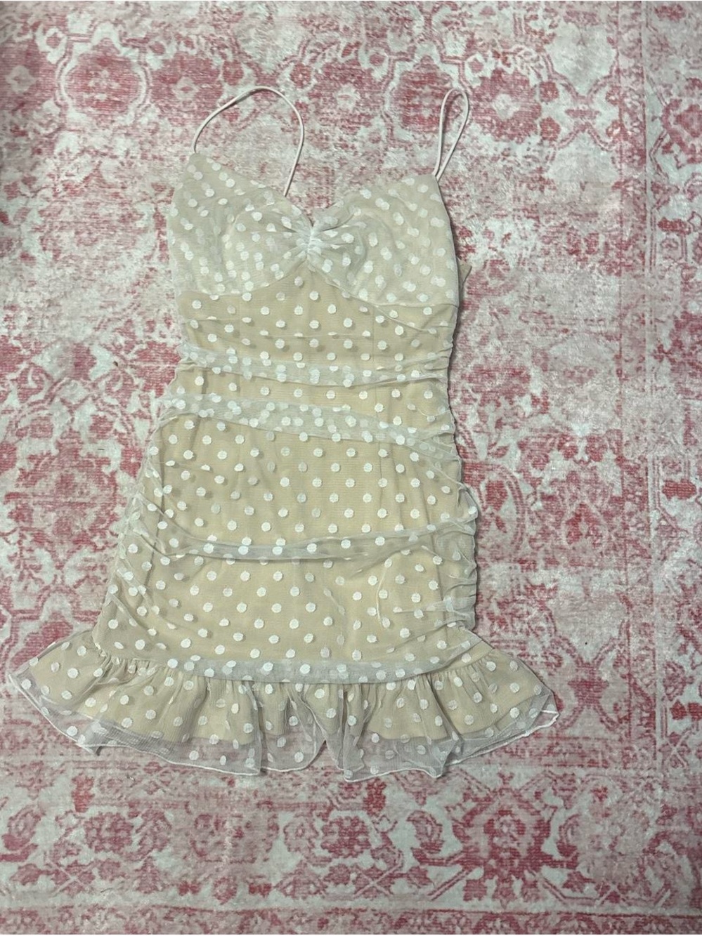 REVOLVE Cream Polka Dot Mini Dress with Ruffled Hem - Picture 2 of 5